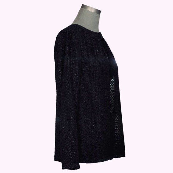 Michael Kors Black Fuzzy Sparkle Textured Blouse S/M Bow Front Long Sleeve EXC - Picture 4 of 7